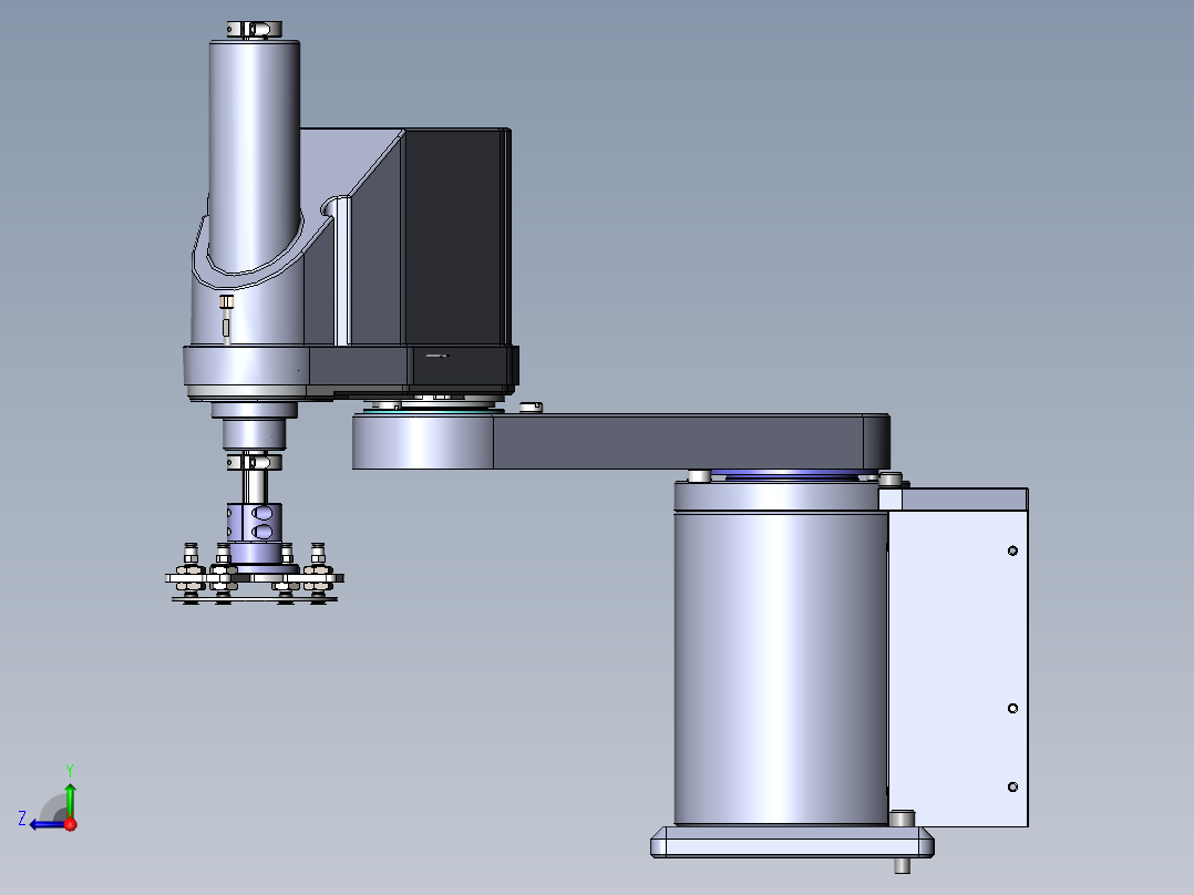 四轴桌面SCARA机器人SW图纸+2dCAD+说明 平面四轴机器人 三维模型右视图