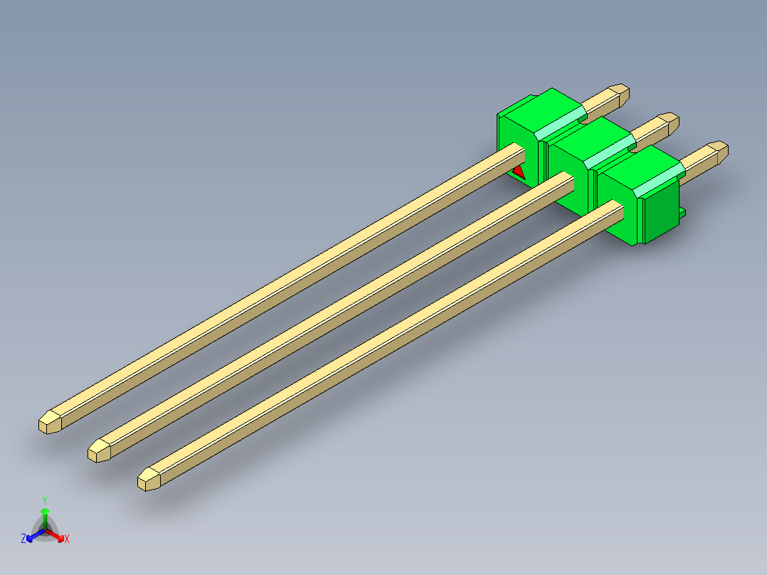 彩色公头100mil（2.54mm）系列-DS1021_green_1x03p_100mil_Type43_rev1.0正等轴测图