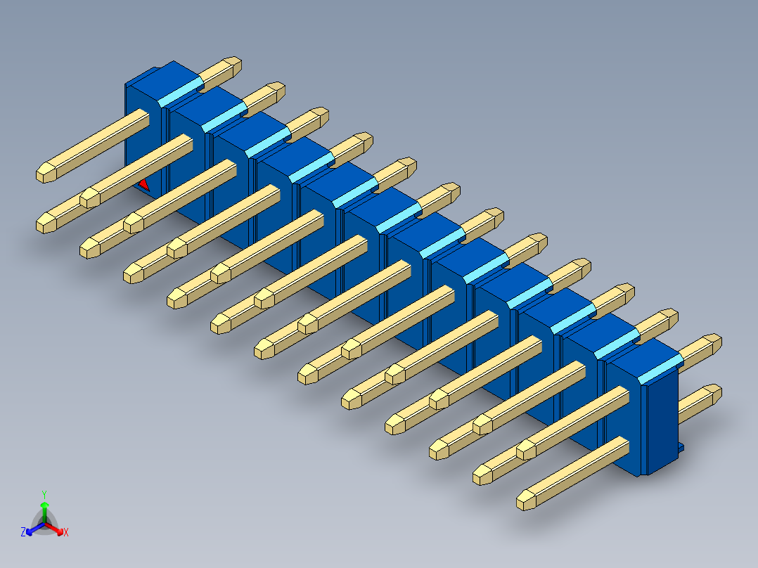 彩色公头100mil（2.54mm）系列-DS1021_blue_2x12p_100mil_Type1_rev1.0正等轴测图