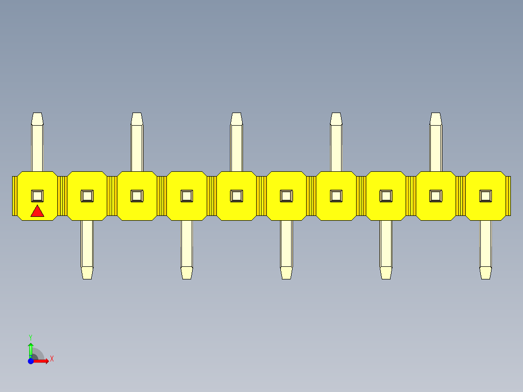彩色公排针 100mil 2.54mm 系列-DS1022_yellow_10p_100mil_Type_SMT_R1_rev1.0前视图