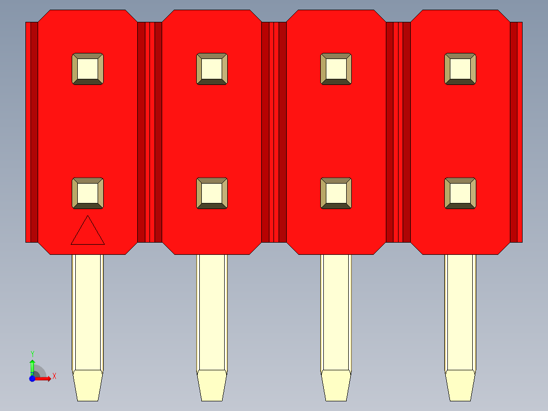 彩色公排针 100mil 2.54mm 系列-DS1022_red_2x04p_100mil_TypeD_rev1.0前视图