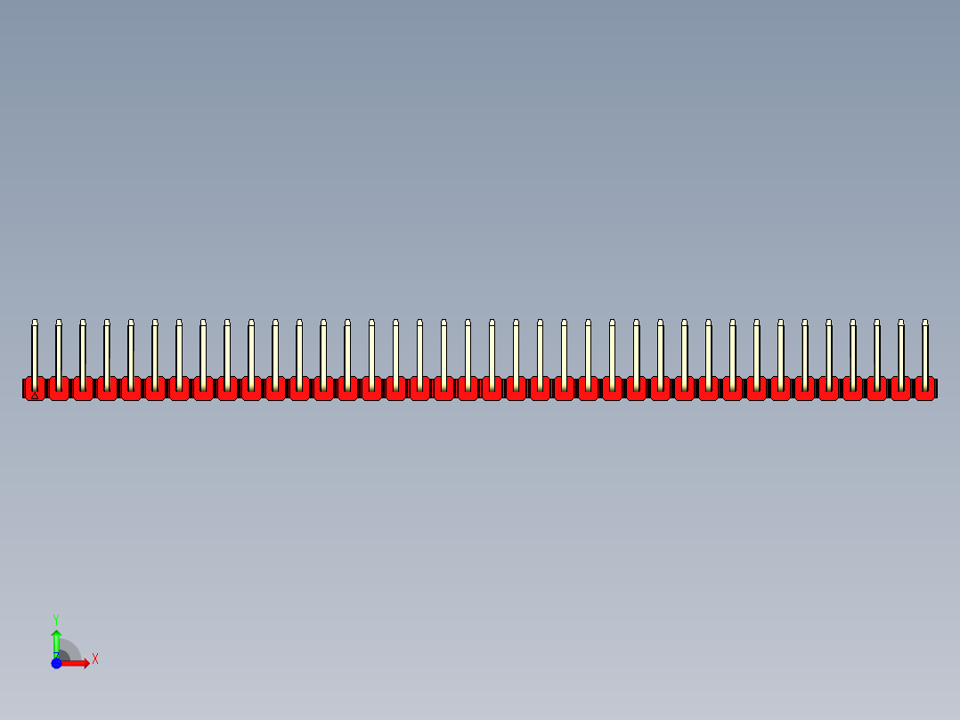彩色公排针 100mil 2.54mm 系列-DS1022_red_38p_100mil_TypeU_rev1.0前视图