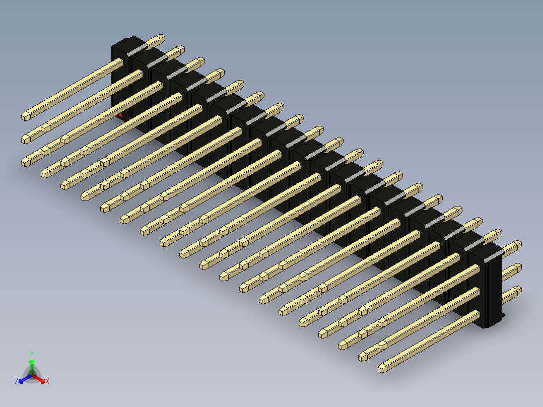 彩色公头100mil（2.54mm）系列-DS1021_black_3x19p_100mil_Type5_rev1.0正等轴测图