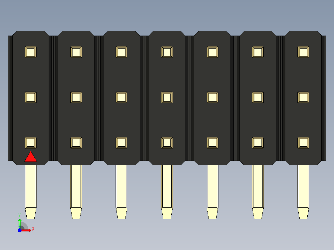 彩色公排针 100mil 2.54mm 系列-DS1022_black_3x07p_100mil_TypeD_rev1.0前视图