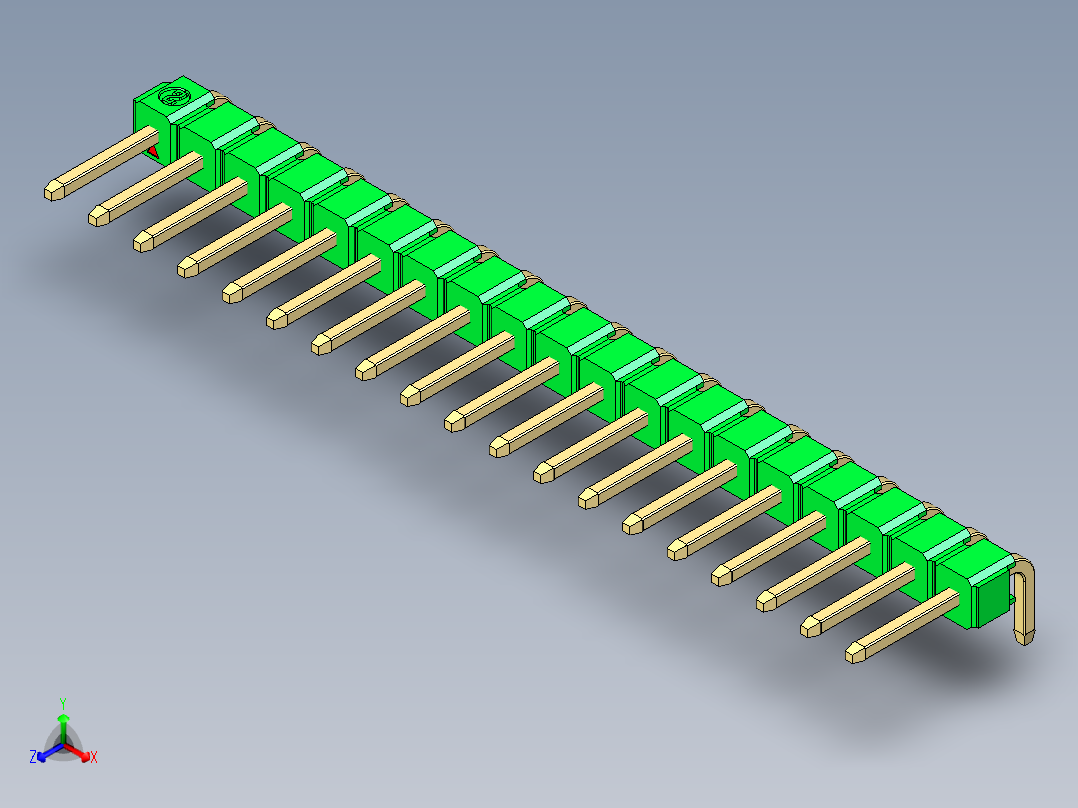 彩色公排针 100mil 2.54mm 系列-DS1022_green_1x19p_100mil_TypeD_rev1.0