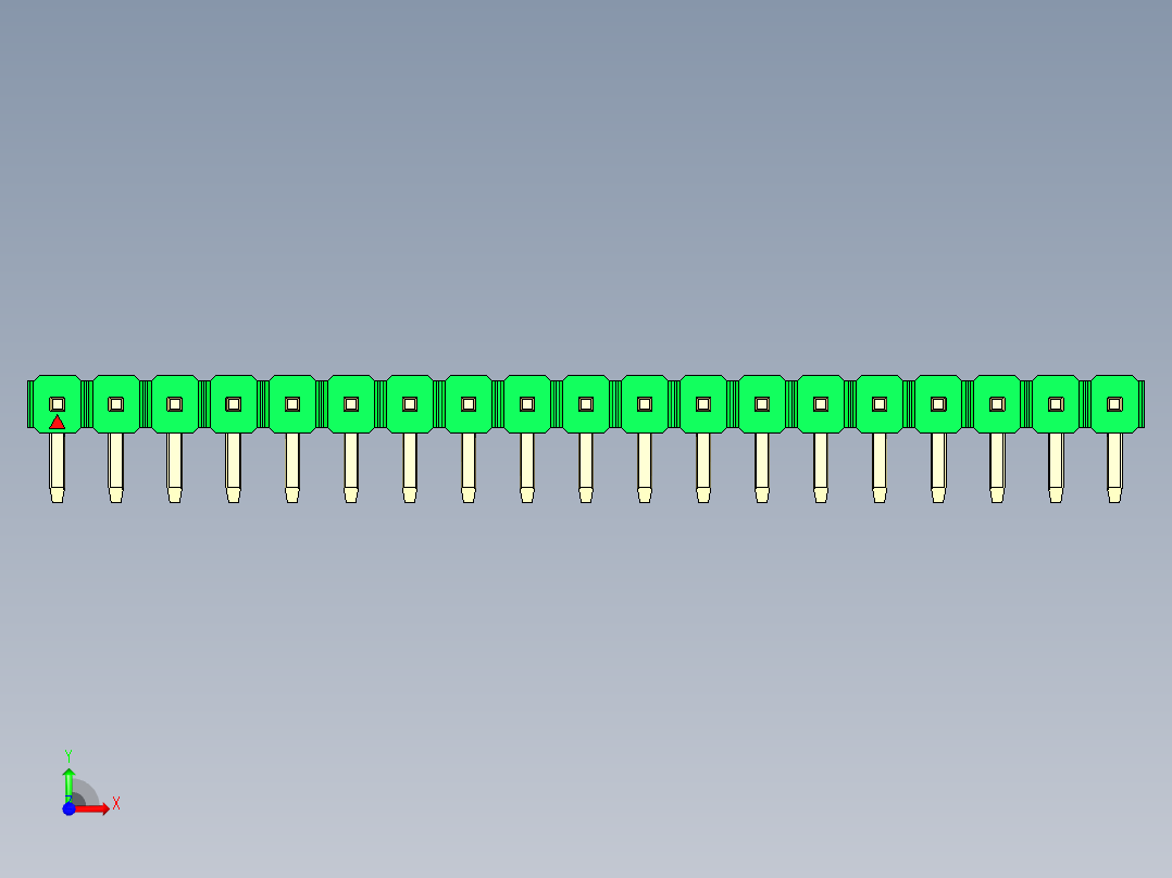 彩色公排针 100mil 2.54mm 系列-DS1022_green_1x19p_100mil_TypeD_rev1.0前视图