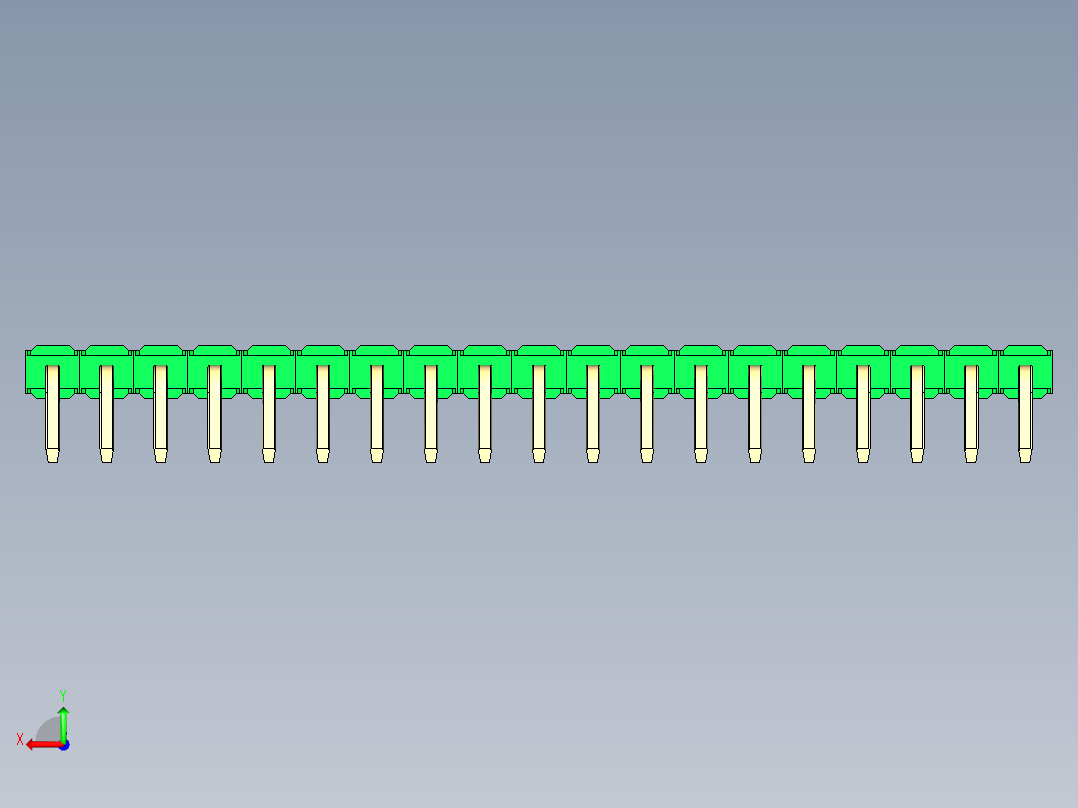 彩色公排针 100mil 2.54mm 系列-DS1022_green_1x19p_100mil_TypeD_rev1.0后视图