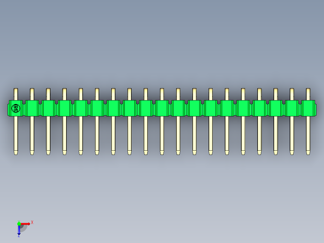 彩色公排针 100mil 2.54mm 系列-DS1022_green_1x19p_100mil_TypeD_rev1.0俯视图