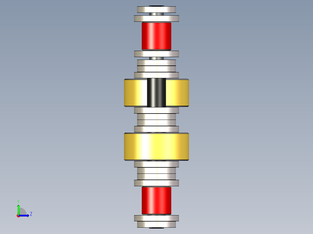 堆积链 - 飞轮 - 带双中心滚轮的四重链---stp左视图