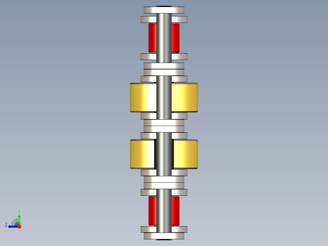 堆积链 - 飞轮 - 带双中心滚轮的四重链---stp右视图