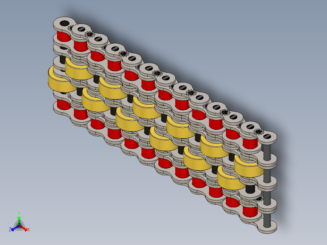 堆积链 - 飞轮 - 带双中心滚轮的四重链---stp正等轴测图