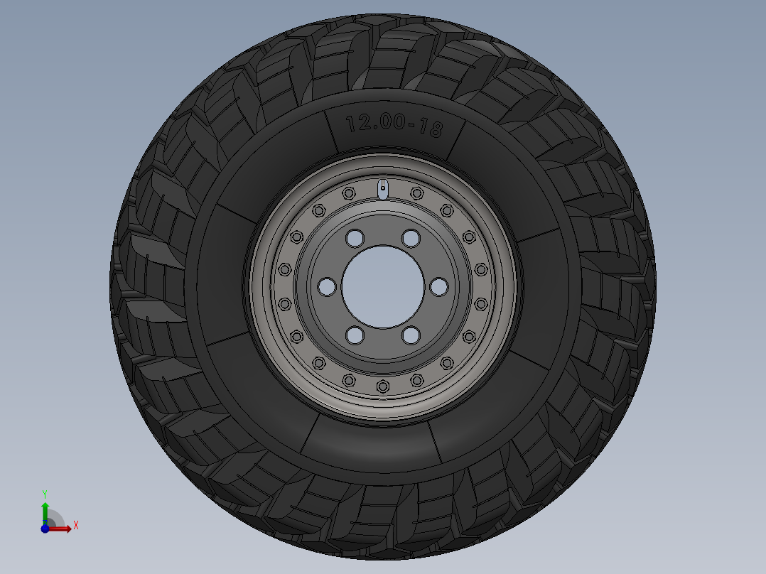 ZIL-157轮毂轮胎模型3D图纸 Solidworks设计前视图
