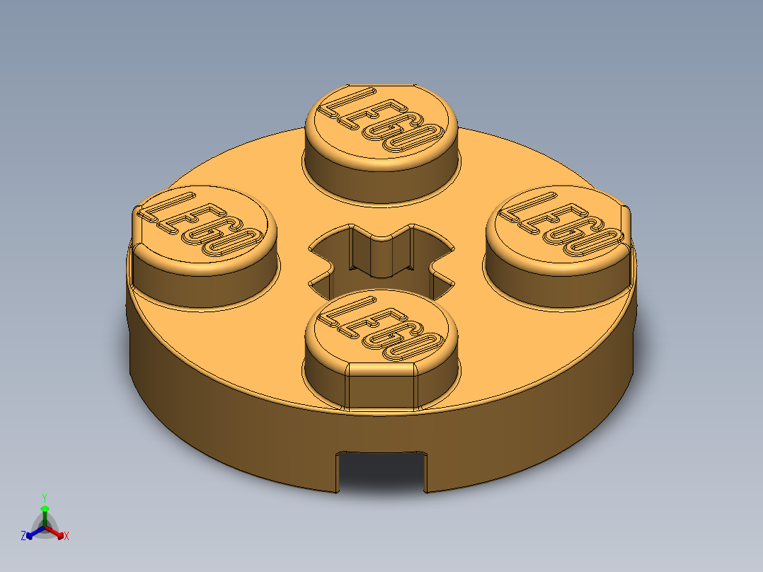 乐高零件 4032 板 2 x 2 圆形-4032 Medium Yellowish Orange Plate 2 x 2 Round.SLDPRT正等轴测图