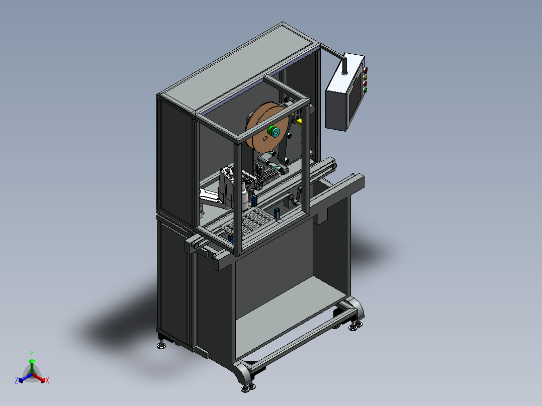 四轴<span style='color: red'>机器人</span>自动贴标机 3D模型（SolidWorks设计，提供x_t文件）
