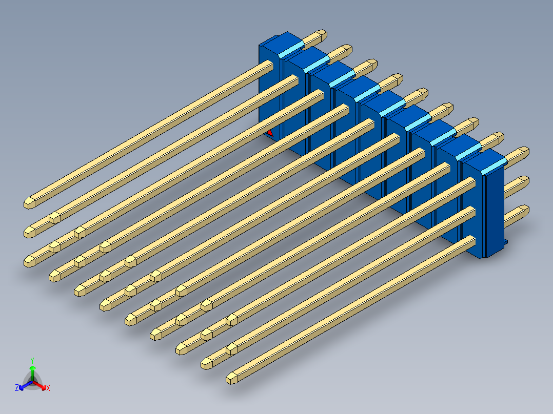 彩色公头100mil（2.54mm）系列-DS1021_blue_3x09p_100mil_Type43_rev1.0正等轴测图