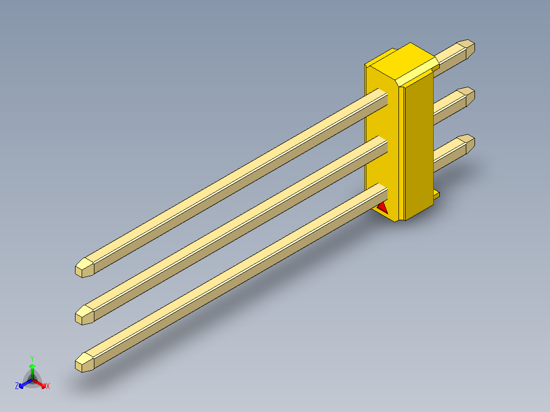 彩色公头100mil（2.54mm）系列-DS1021_yellow_3x01p_100mil_Type19_rev1.0正等轴测图