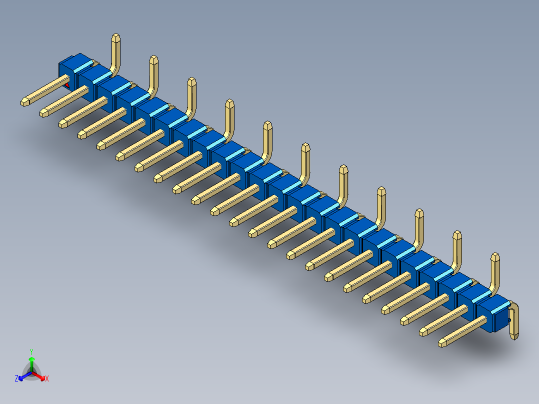 彩色公排针 100mil 2.54mm 系列-DS1022_blue_23p_100mil_Type_SMT_R2_rev1.0正等轴测图