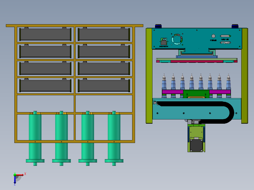 8头三轴点胶机俯视图