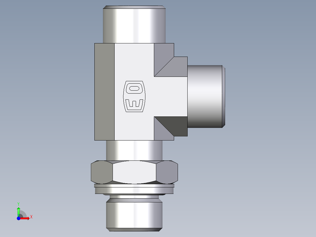 卡套式工业通用硬管接头EO_Adjustable_locknut_run_tee_LEE12SMOMDCF前视图