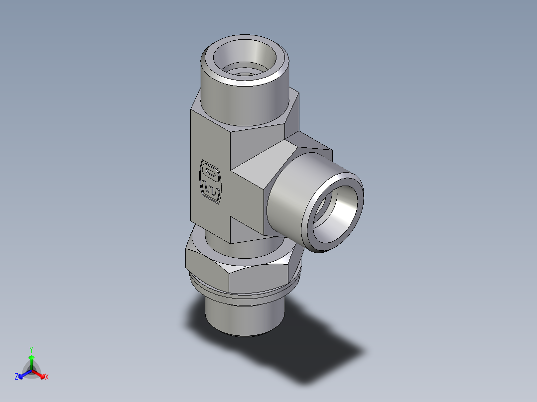 卡套式工业通用硬管接头EO_Adjustable_locknut_run_tee_LEE12SMOMDCF正等轴测图