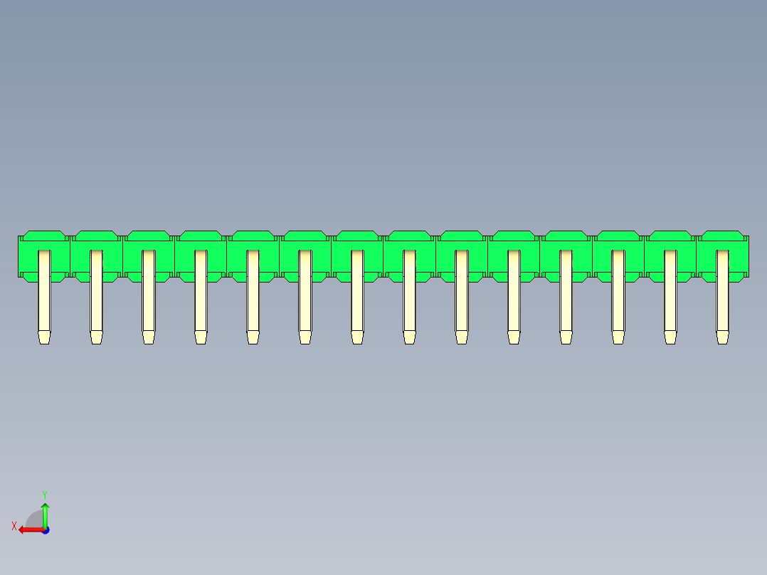彩色公排针 100mil 2.54mm 系列-DS1022_green_1x14p_100mil_TypeD_rev1.0后视图