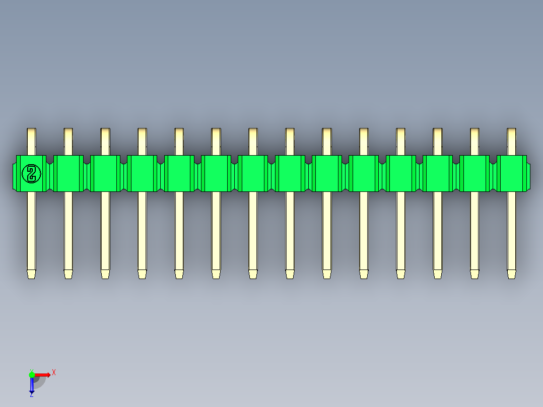 彩色公排针 100mil 2.54mm 系列-DS1022_green_1x14p_100mil_TypeD_rev1.0俯视图