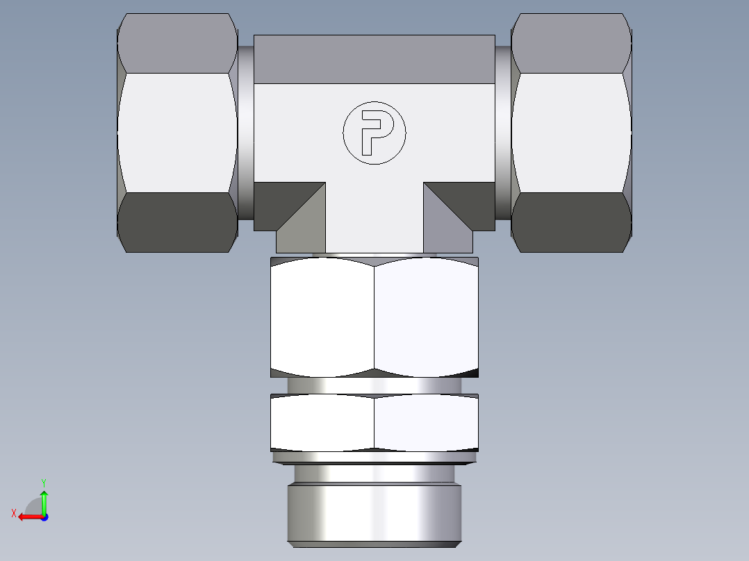 卡套式工业通用硬管接头EO_Assembled_adjustable_standpipe_branch_tee_EVT30SM71后视图