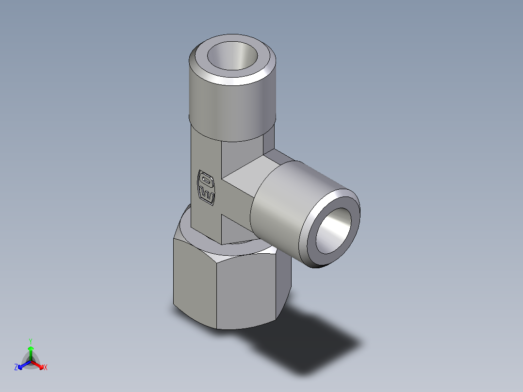 卡套式工业通用硬管接头EO_Swivel_nut_run_tee_EL06SOMD71正等轴测图