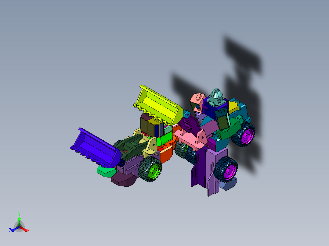 金刚工程车挖掘机机器人正等轴测图