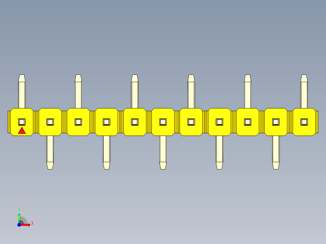 彩色公排针 100mil 2.54mm 系列-DS1022_yellow_11p_100mil_Type_SMT_R1_rev1.0前视图