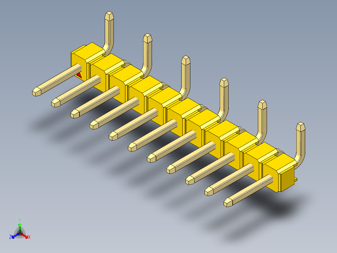 彩色公排针 100mil 2.54mm 系列-DS1022_yellow_11p_100mil_Type_SMT_R1_rev1.0正等轴测图