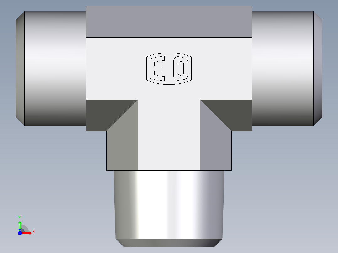 卡套式工业通用硬管接头EO_Male_stud_run_tee_TE12LR71X前视图