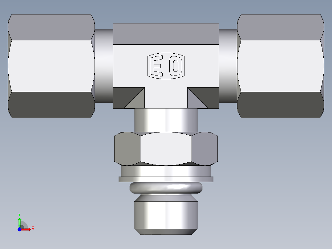 卡套式工业通用硬管接头EO_Adjustable_locknut_branch_tee_TEE06SMORCF前视图