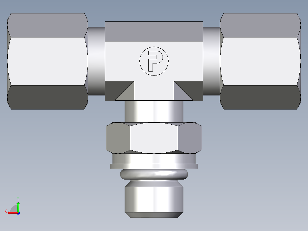 卡套式工业通用硬管接头EO_Adjustable_locknut_branch_tee_TEE06SMORCF后视图