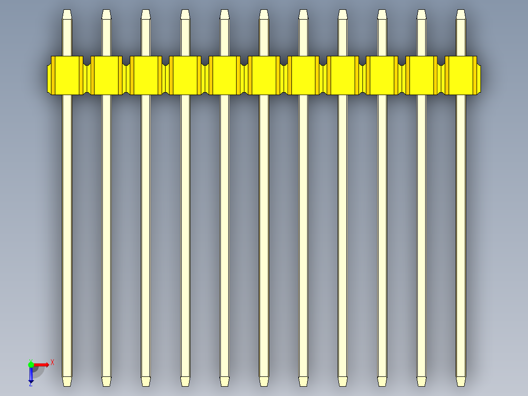 彩色公头100mil（2.54mm）系列-DS1021_yellow_3x11p_100mil_Type19_rev1.0俯视图