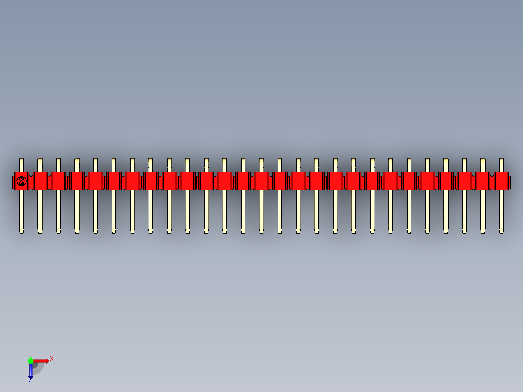彩色公排针 100mil 2.54mm 系列-DS1022_red_1x27p_100mil_TypeD_rev1.0俯视图