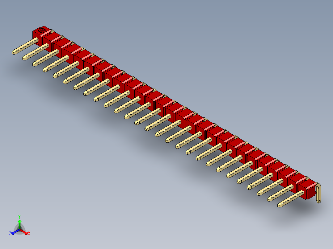 彩色公排针 100mil 2.54mm 系列-DS1022_red_1x27p_100mil_TypeD_rev1.0正等轴测图