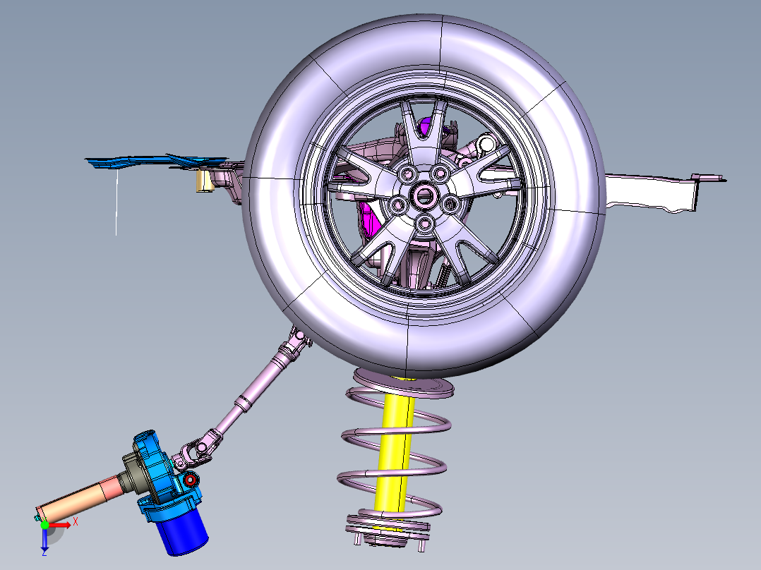 03-轿车前底盘悬挂系统3D图纸 CATIA设计 附STP俯视图