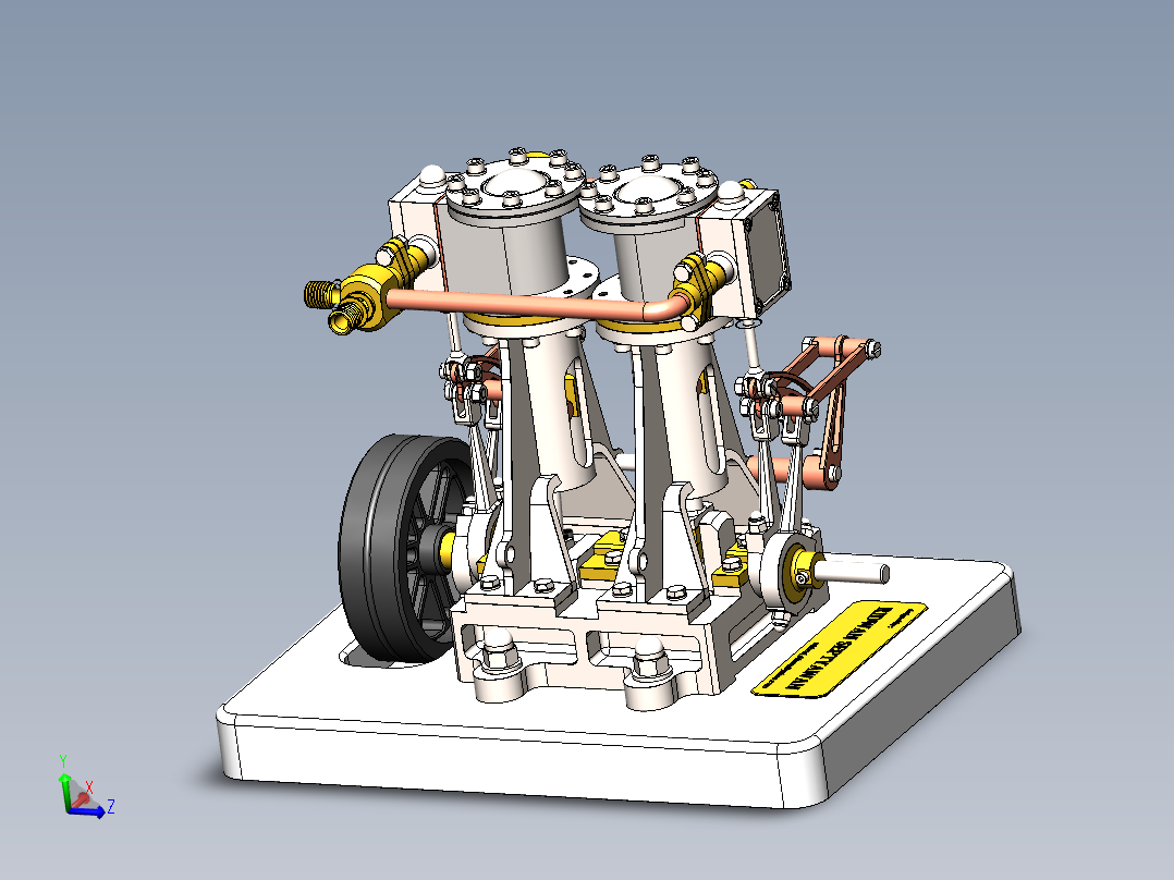垂直双蒸汽机反向齿轮 斯特林发动机SolidWorks igs 带二维pdf图纸