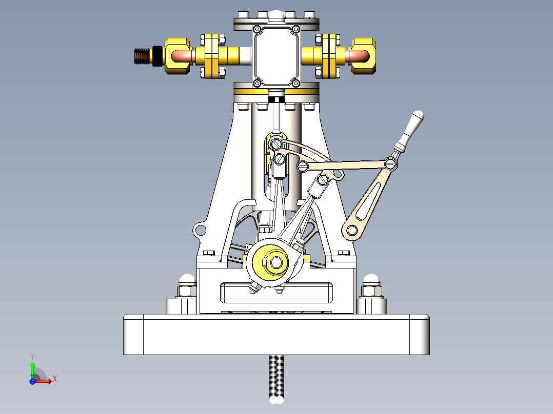 垂直双蒸汽机反向齿轮 斯特林发动机SolidWorks igs 带二维pdf图纸前视图