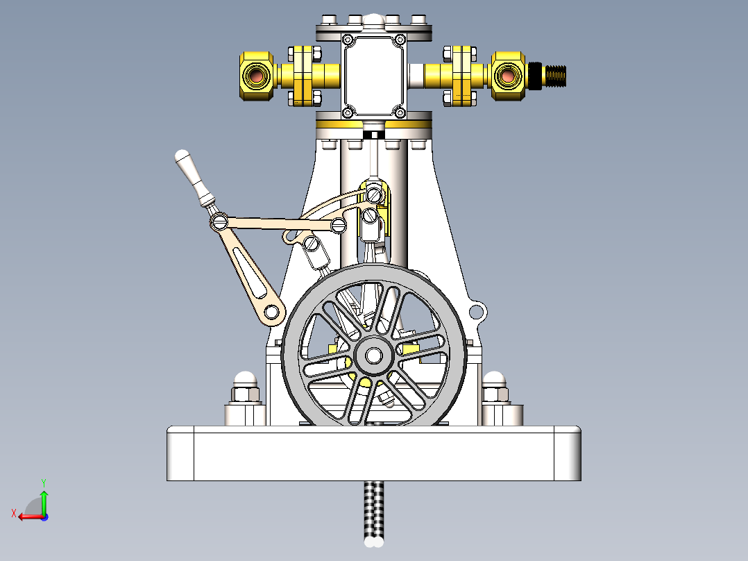 垂直双蒸汽机反向齿轮 斯特林发动机SolidWorks igs 带二维pdf图纸后视图