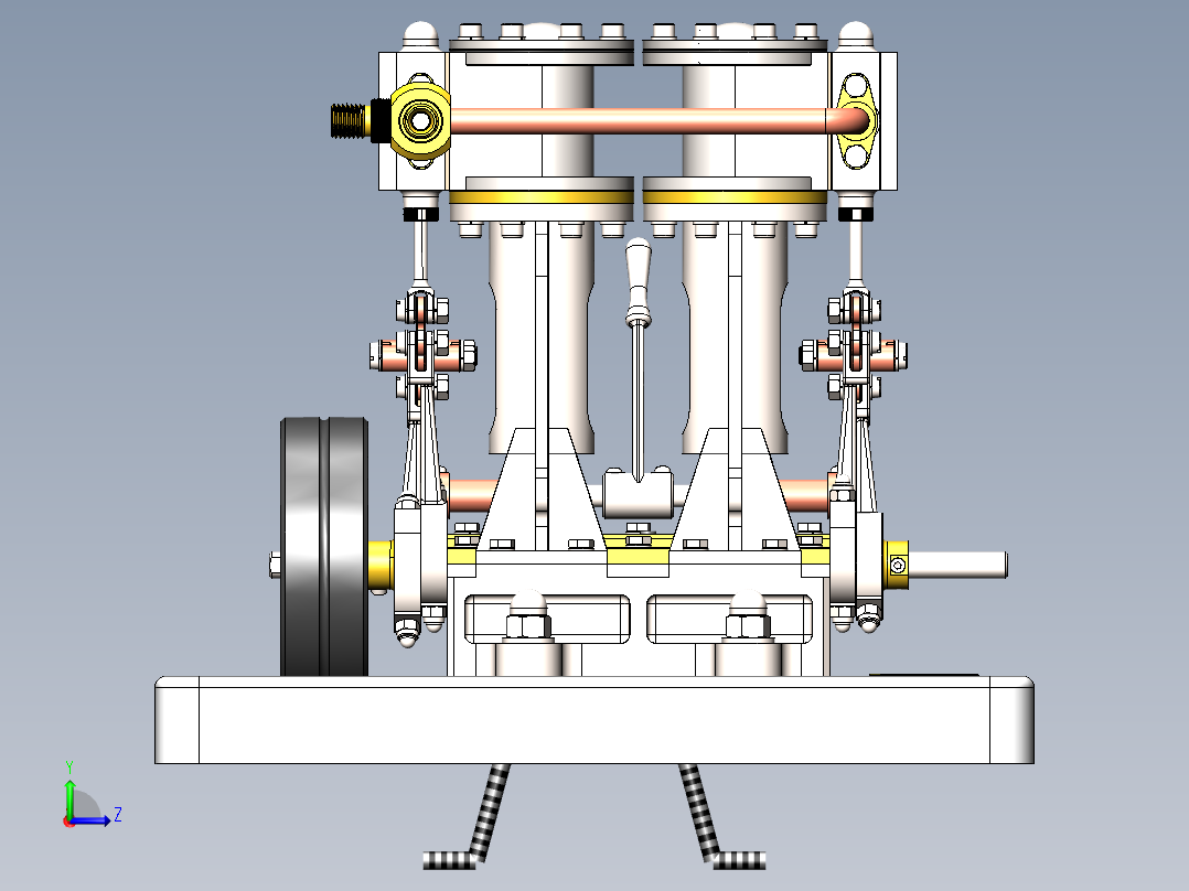 垂直双蒸汽机反向齿轮 斯特林发动机SolidWorks igs 带二维pdf图纸左视图
