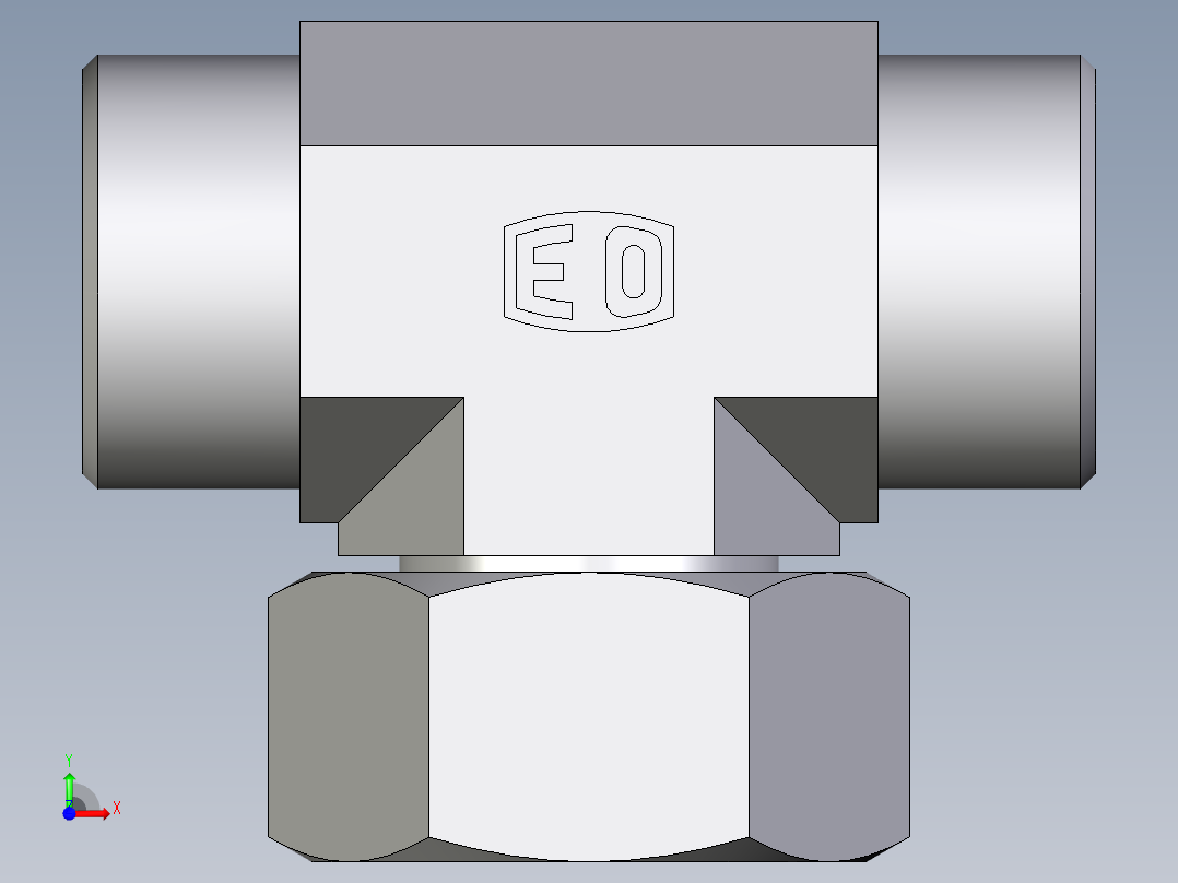 卡套式工业通用硬管接头EO_Swivel_nut_branch_tee_ET25SOMDCF前视图