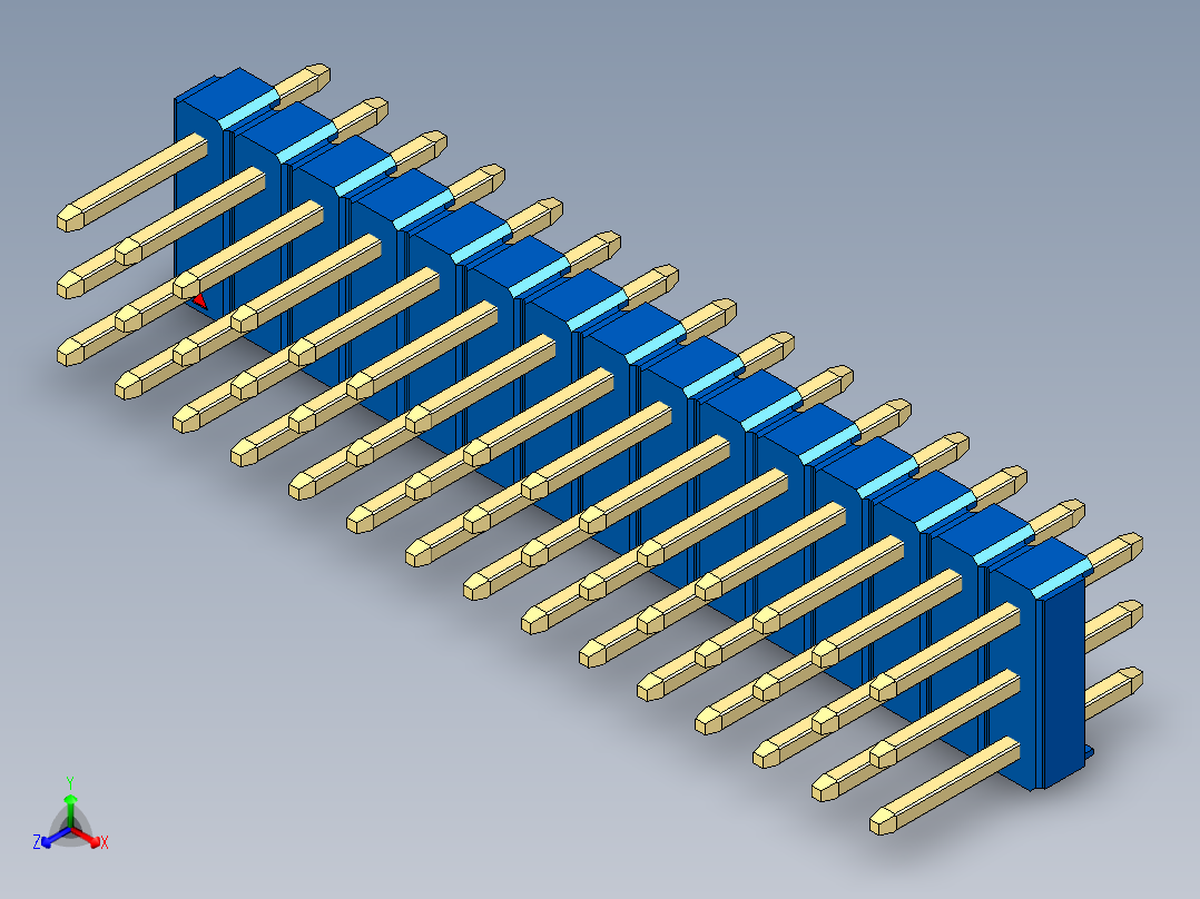 彩色公头100mil（2.54mm）系列-DS1021_blue_3x15p_100mil_Type1_rev1.0正等轴测图