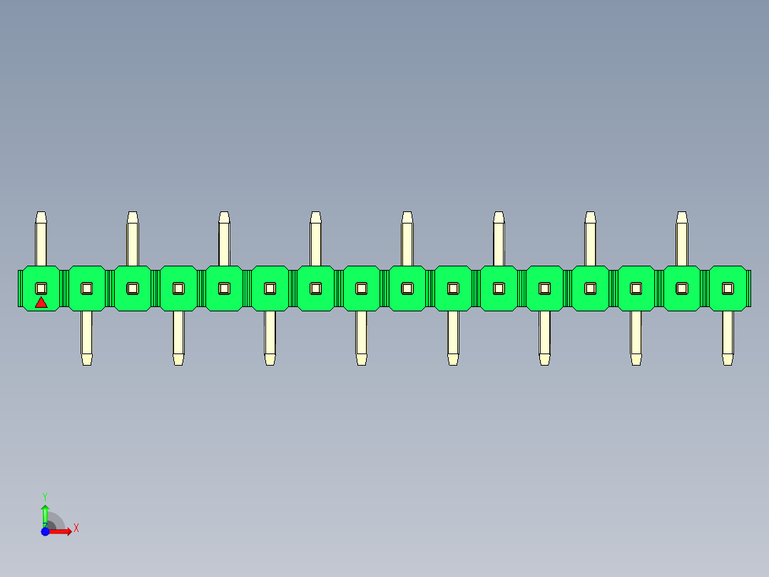 彩色公排针 100mil 2.54mm 系列-DS1022_green_16p_100mil_Type_SMT_R1_rev1.0前视图