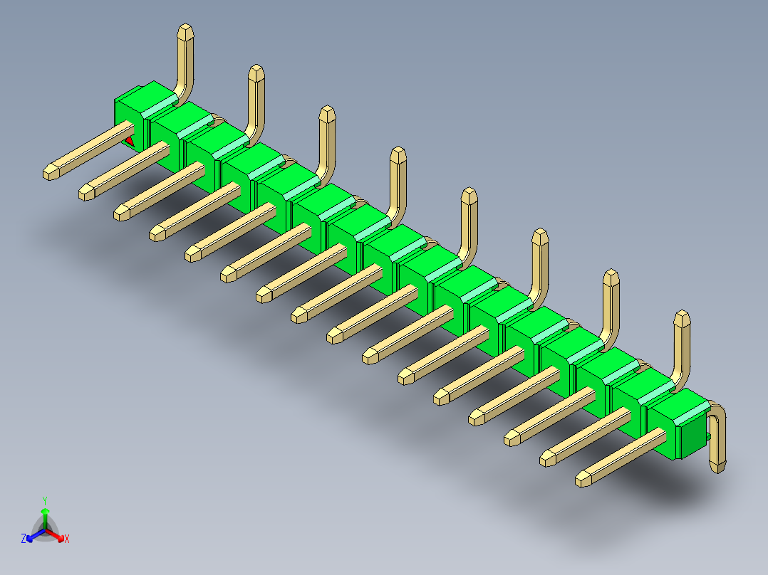 彩色公排针 100mil 2.54mm 系列-DS1022_green_16p_100mil_Type_SMT_R1_rev1.0正等轴测图