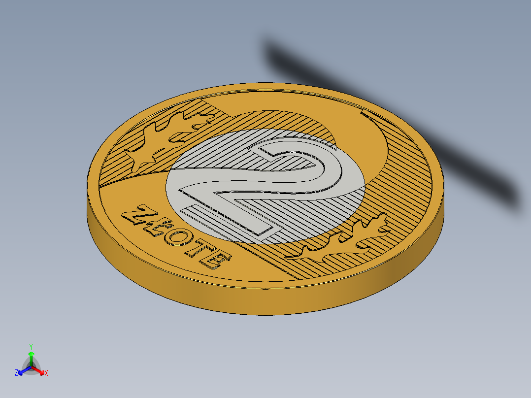 两枚波兰兹罗特硬币正等轴测图