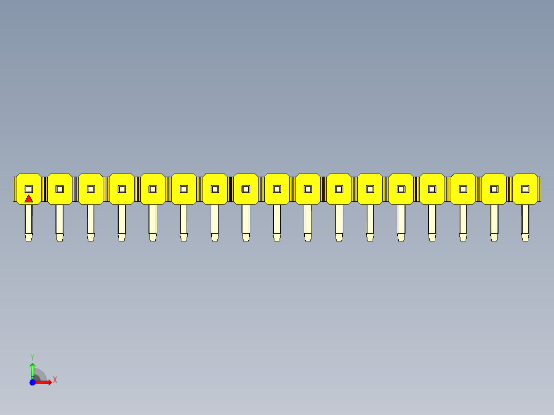 彩色公排针 100mil 2.54mm 系列-DS1022_yellow_1x17p_100mil_TypeD_rev1.0前视图