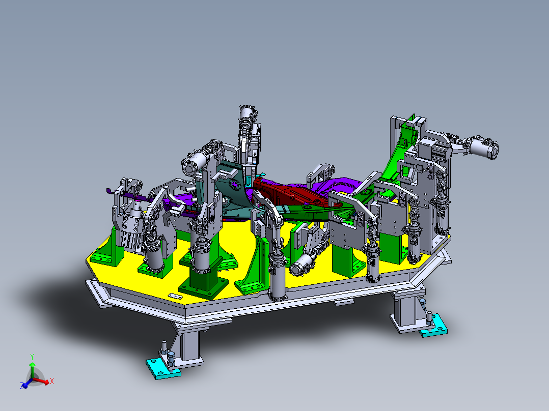 侧板焊接定位夹具Solidworks设计主视图