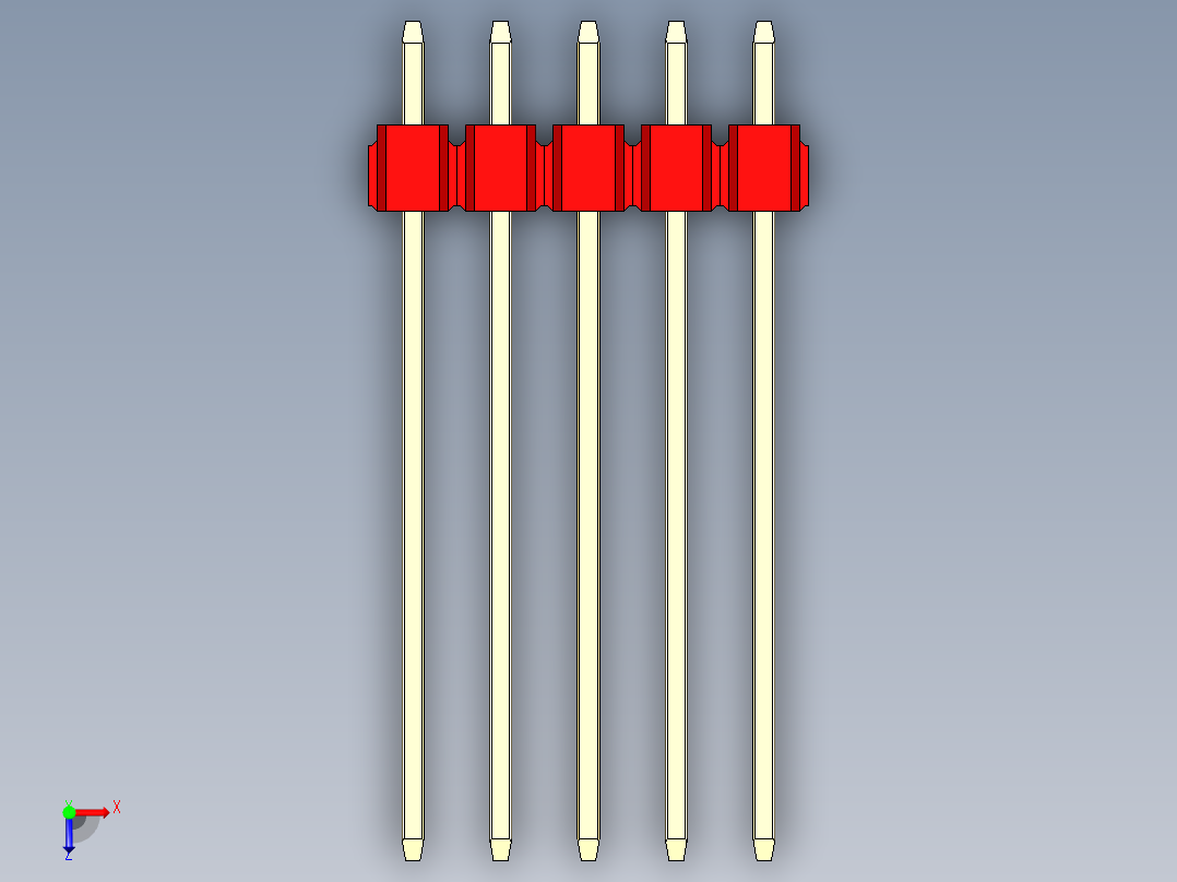 彩色公头100mil（2.54mm）系列-DS1021_red_2x05p_100mil_Type19_rev1.0俯视图